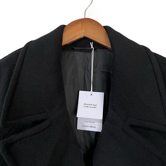 NWT & Other Stories Long Black Double Breasted Pea Coat Size 8 Wool Blend $259 - Picture 6 of 16